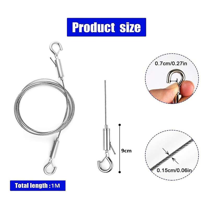 8pcs Adjustable Wire Ropes with Hooks, Stainless Steel Picture Hanging Wire Heavy Duty Picture Wire