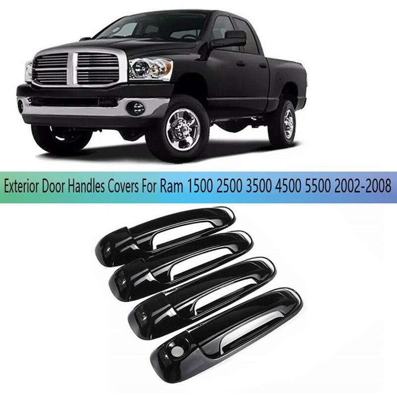 8pcs Car Exterior Door Handles 4 Door Handle Covers for Ram 1500 2500 3500 4500 5500 2002-2008 Blac