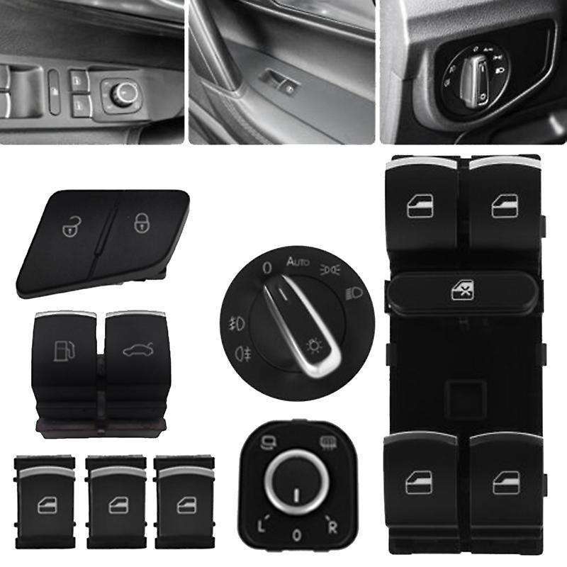 8Pcs Car Rearview Mirror Headlight Window Control Switch Knob Kit for B6 Golf 5ND 959 855
