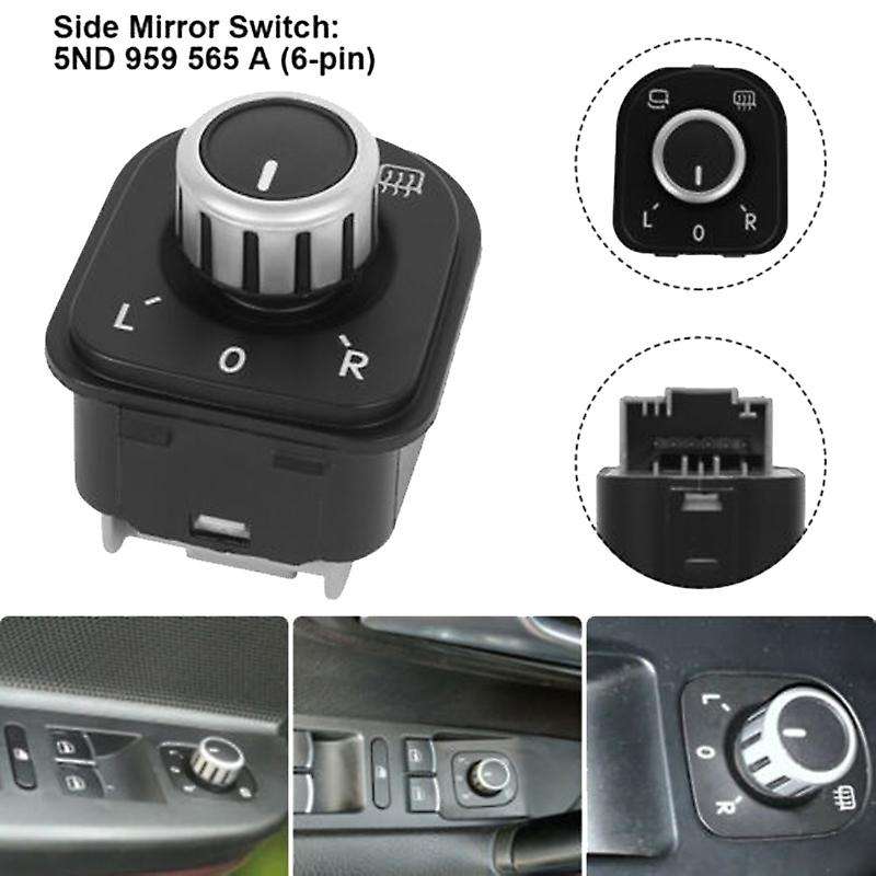8Pcs Car Rearview Mirror Headlight Window Control Switch Knob Kit for B6 Golf 5ND 959 855