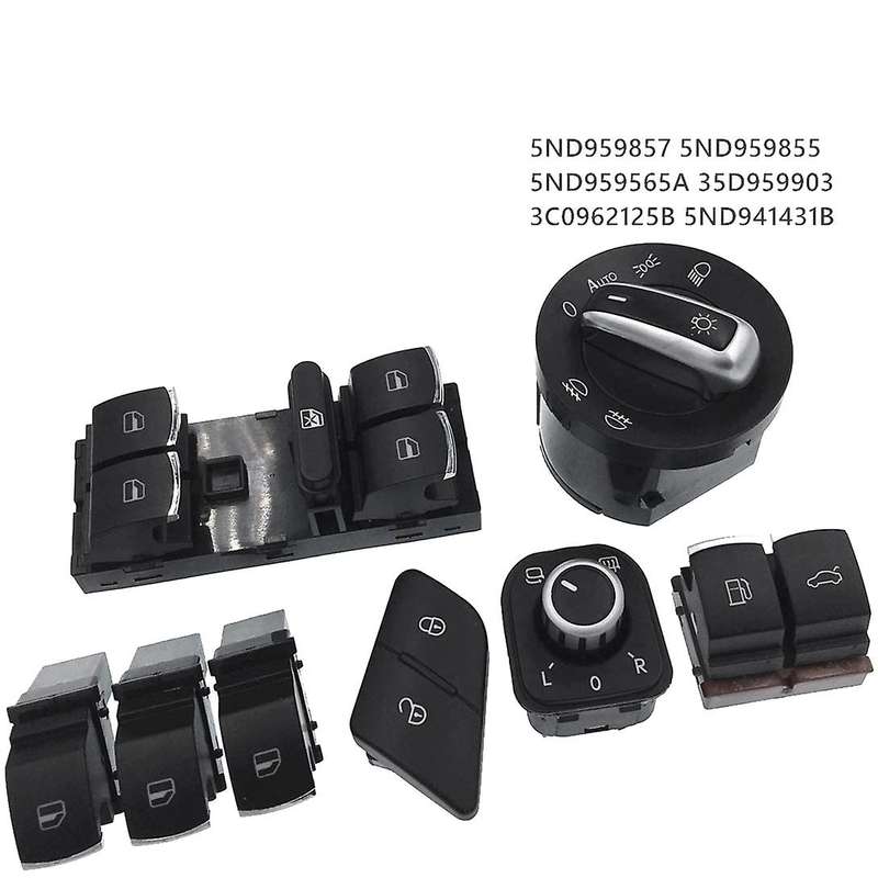 8Pcs Car Rearview Mirror Headlight Window Control Switch Knob Kit for B6 Golf 5ND 959 855