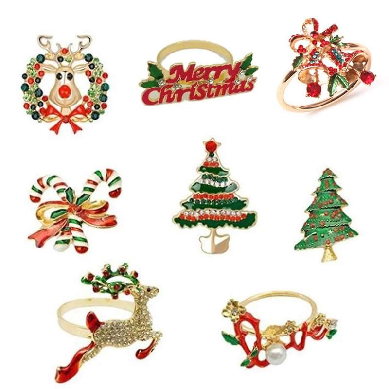 8Pcs Christmas Napkin Rings -Napkin Holder Rings for Holiday Christmas Table Decoration Elk Napkin B