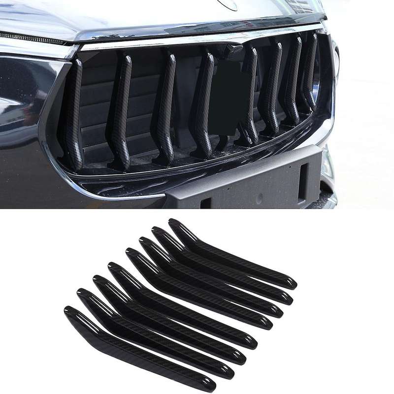 8Pcs Carbon Fiber Front Central Grill Grille Cover Molding Trim for 2016-2019