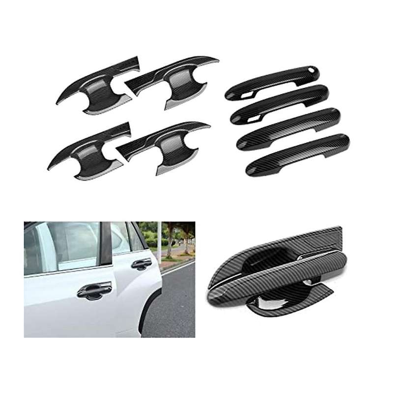 8PCS Carbon Fiber Exterior Door Handle Bowl + Door Handle Cover Trim Kit for 2020-2021
