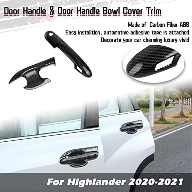 8PCS Carbon Fiber Exterior Door Handle Bowl + Door Handle Cover Trim Kit for 2020-2021