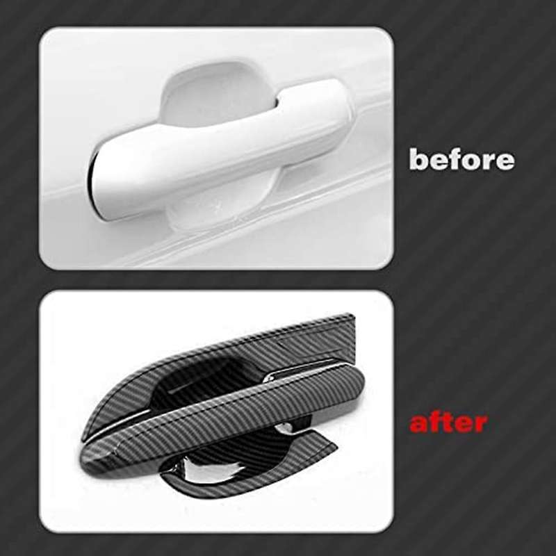 8PCS Carbon Fiber Exterior Door Handle Bowl + Door Handle Cover Trim Kit for 2020-2021