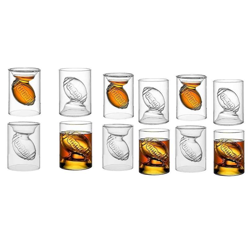 8PCS Football Reversible Shot Glasses with 3D Relief Football Ball Shape Inside