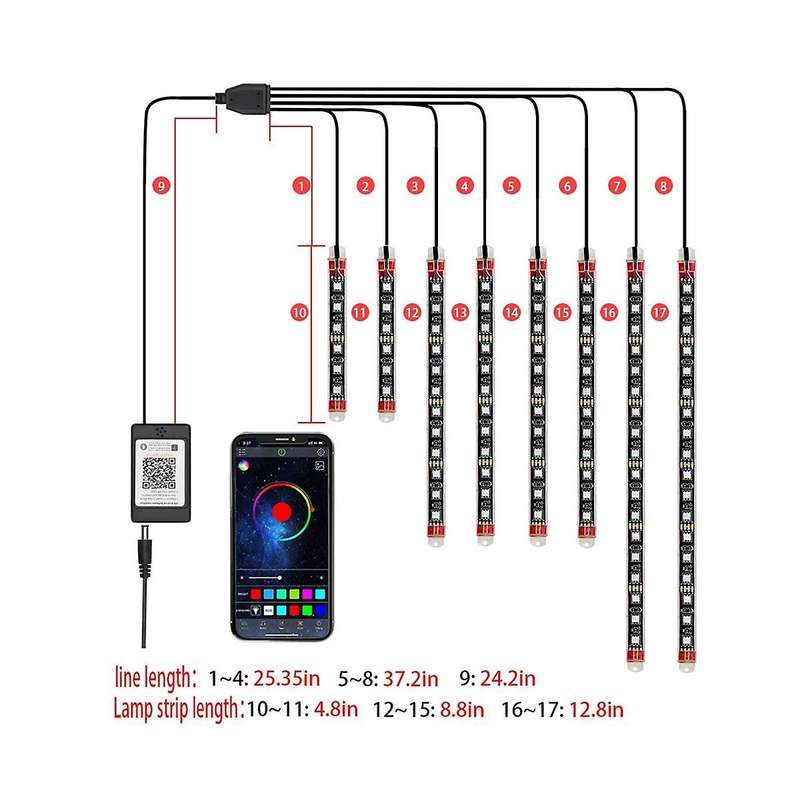 8pcs Motorcycle Underglow Led Light Kit, App Control Multicolor Motorcycle Led Light Kit Rgb Strips