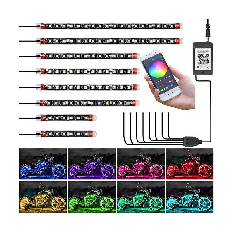 8pcs Motorcycle Underglow Led Light Kit, App Control Multicolor Motorcycle Led Light Kit Rgb Strips