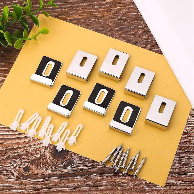 8pcs Metal Mirror Holder Kit, Mirror Clips with Screws Rubber Pads Mirror Hooks Heavy Duty Mirror Ha