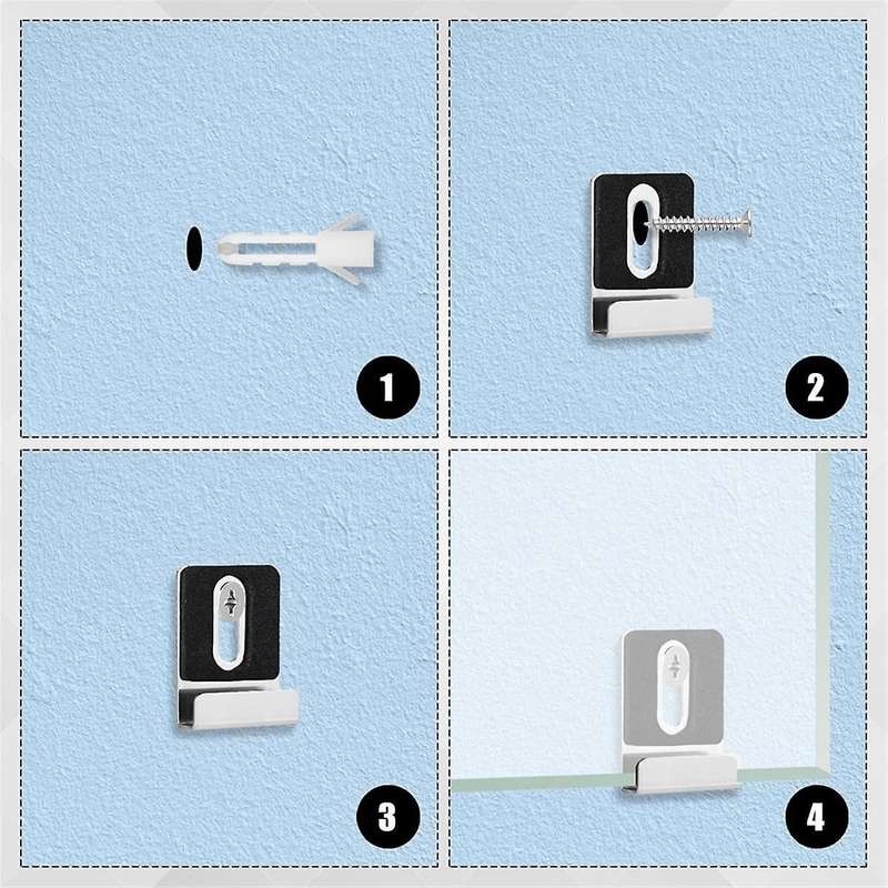8pcs Metal Mirror Holder Kit, Mirror Clips with Screws Rubber Pads Mirror Hooks Heavy Duty Mirror Ha