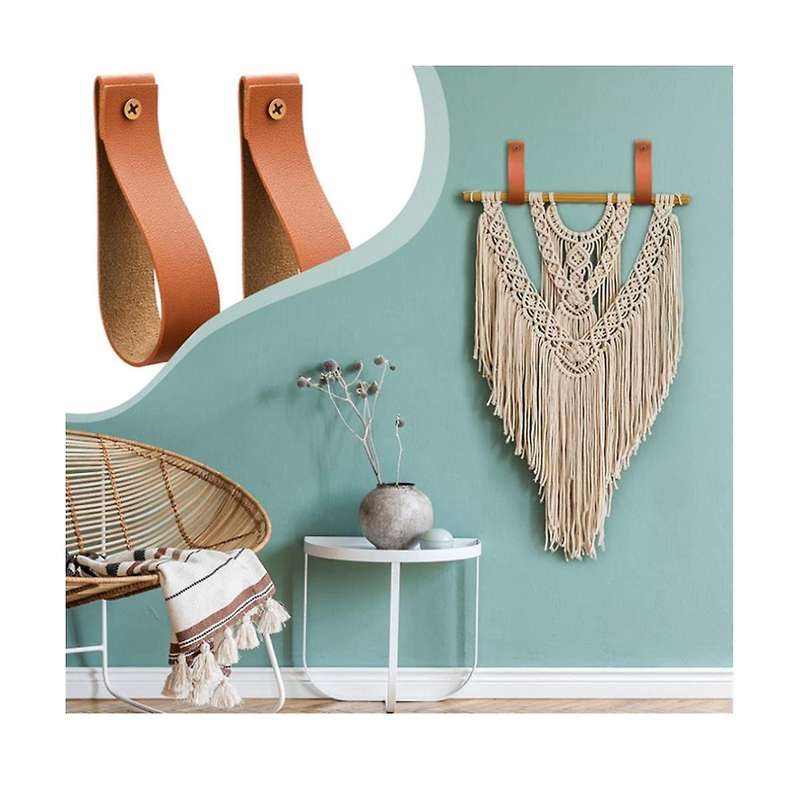 8pcs Pu Leather Wall Hooks Wall Hanging Strap Leather Curtain Rod Holder Pebbled Leather Straps Han