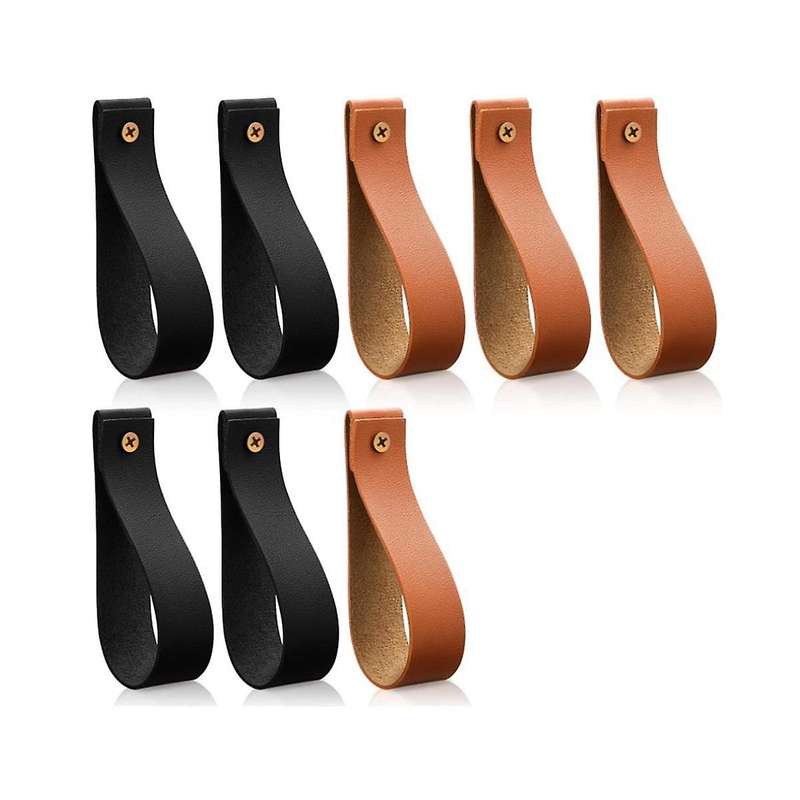 8pcs Pu Leather Wall Hooks Wall Hanging Strap Leather Curtain Rod Holder Pebbled Leather Straps Han