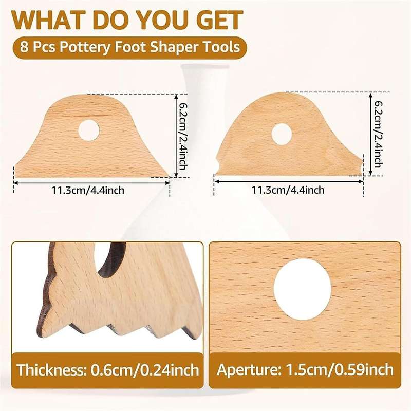 8Pcs Pottery Trimming Tools Pottery Ribs Pottery Clay Foot Shaper Tools Beech Wood Pottery Profile R