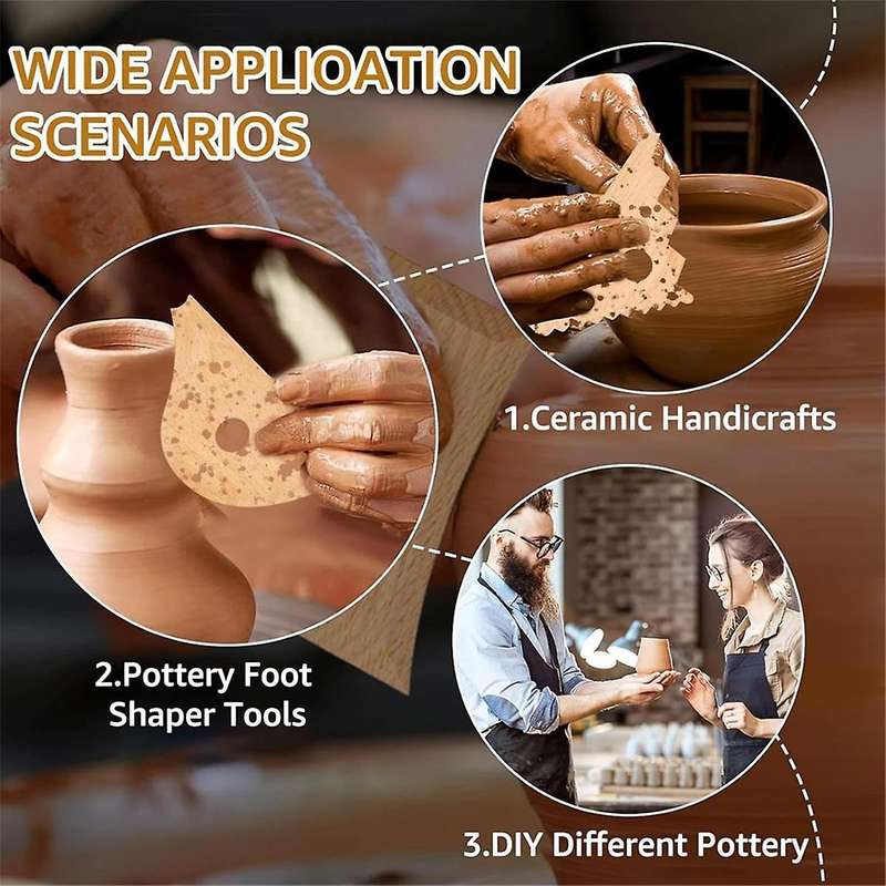 8Pcs Pottery Trimming Tools Pottery Ribs Pottery Clay Foot Shaper Tools Beech Wood Pottery Profile R