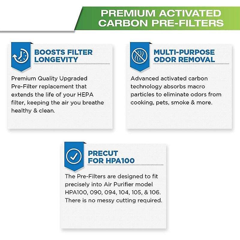 8PCS Premium Carbon Activated Pre Filters Purifier Accessories for HPA100 Purifier