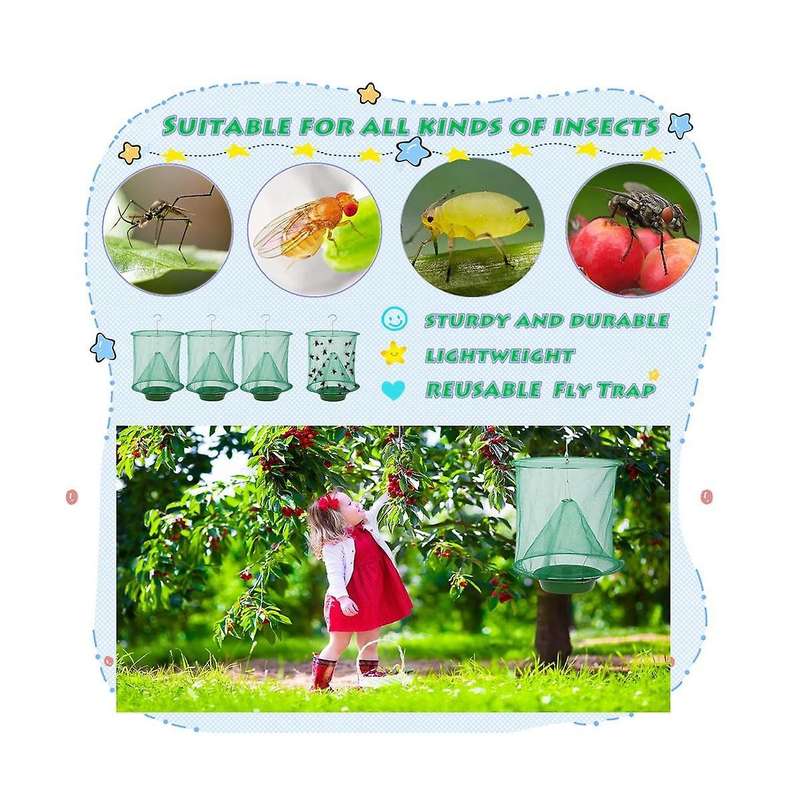 8pcs Ranch Fly Traps - Reusable Fly Traps with Bait-tray Outdoor Indoor Hanging, Stable Horse Fly Ca