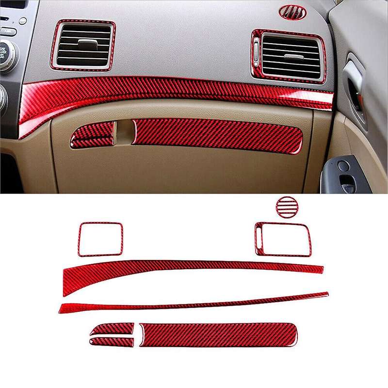 8pcs Red Carbon Fiber Passenger Dashboard Cover Trim for 2006-2011