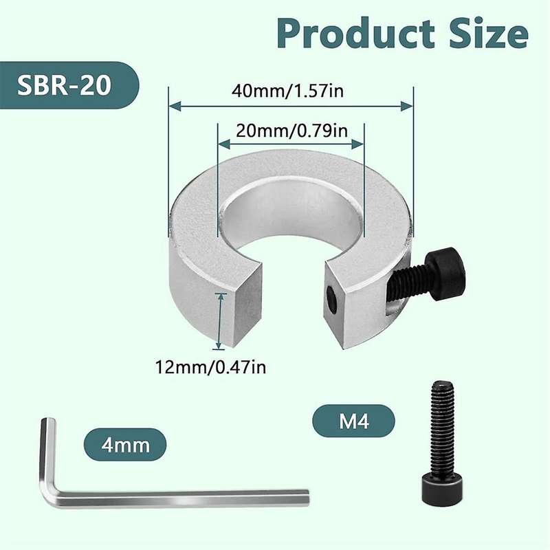8Pcs SBR20 Linear Rail Stop Collars Aluminum Alloy Shaft Limit Fixing Rings with Wrench, Linear Rail