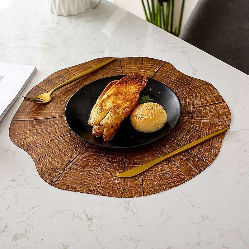 8Pcs Round Imitation Wood Grain Decorative Placemat Insulation Non- Table Mat Coaster Kitchen Decor