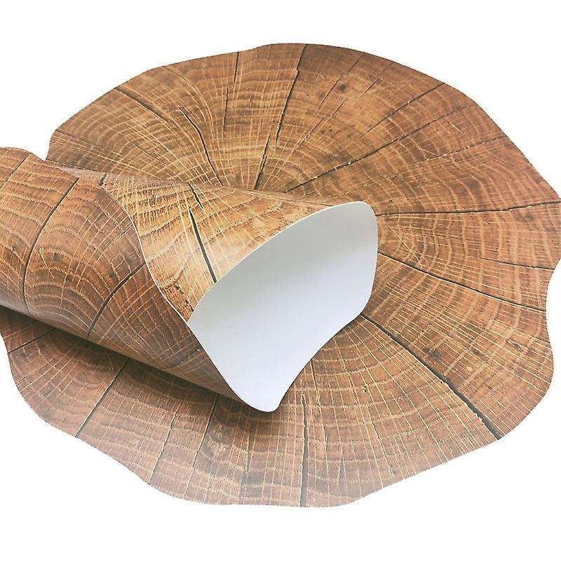 8Pcs Round Imitation Wood Grain Decorative Placemat Insulation Non- Table Mat Coaster Kitchen Decor