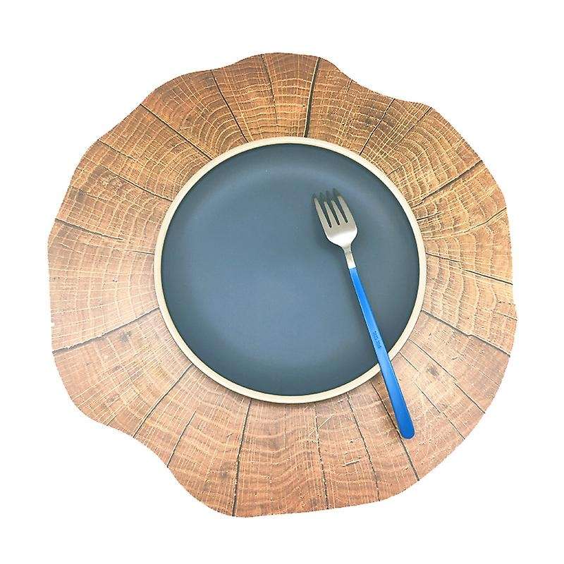 8Pcs Round Imitation Wood Grain Decorative Placemat Insulation Non- Table Mat Coaster Kitchen Decor
