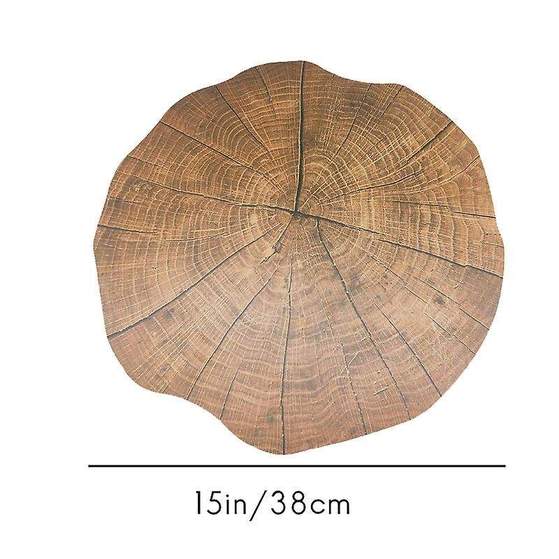8Pcs Round Imitation Wood Grain Decorative Placemat Insulation Non- Table Mat Coaster Kitchen Decor