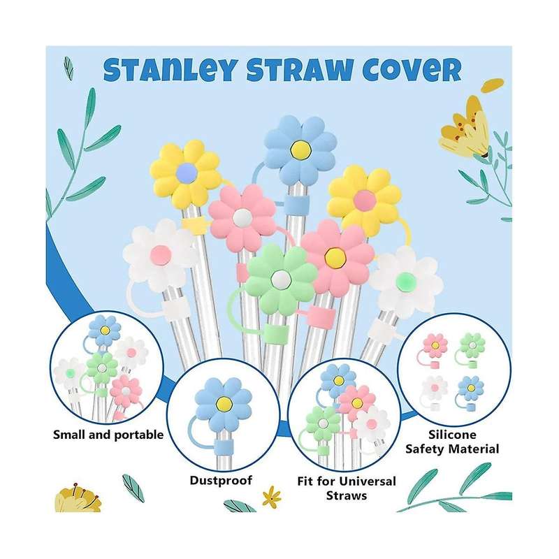 8Pcs Straw Covers Cap, Straw Topper Silicone Reusable Dust-Proof Straw Tips 6-8Mm for Drinking Stra