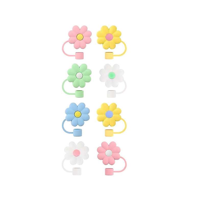 8Pcs Straw Covers Cap, Straw Topper Silicone Reusable Dust-Proof Straw Tips 6-8Mm for Drinking Stra