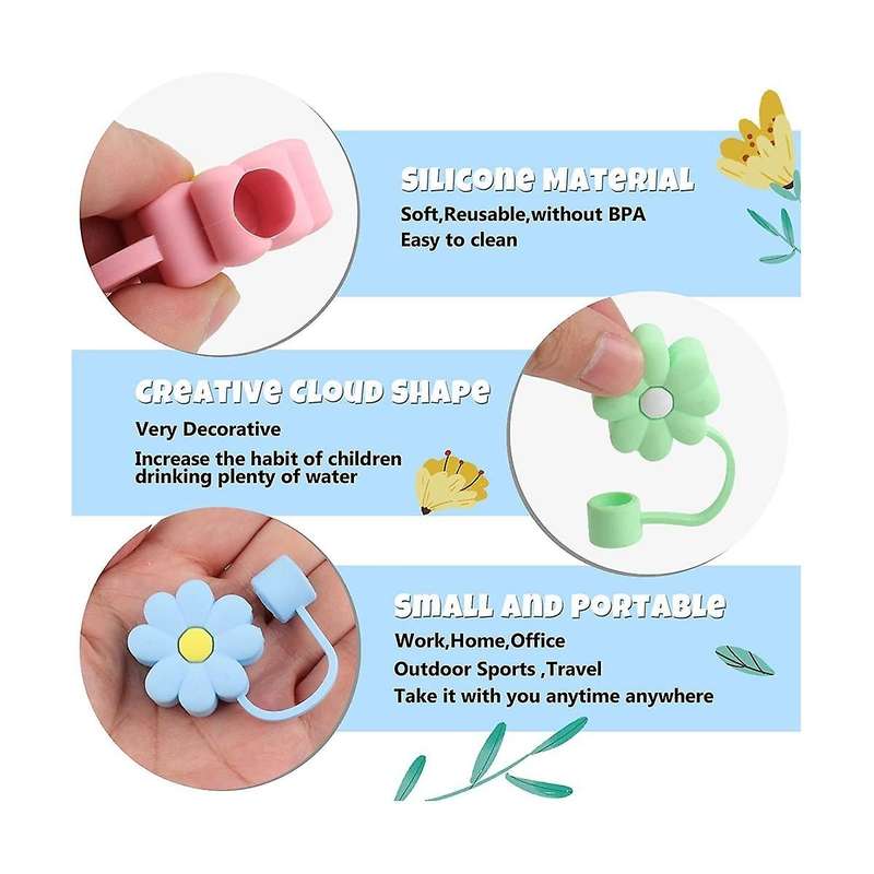8Pcs Straw Covers Cap, Straw Topper Silicone Reusable Dust-Proof Straw Tips 6-8Mm for Drinking Stra