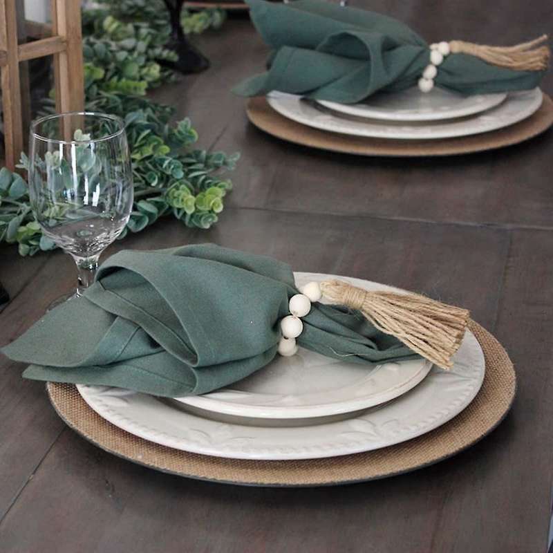8pcs Tassels Wooden Bead Handmade Napkin Buckles Napkin Rings Farmhouse Natural White Wooden Beads