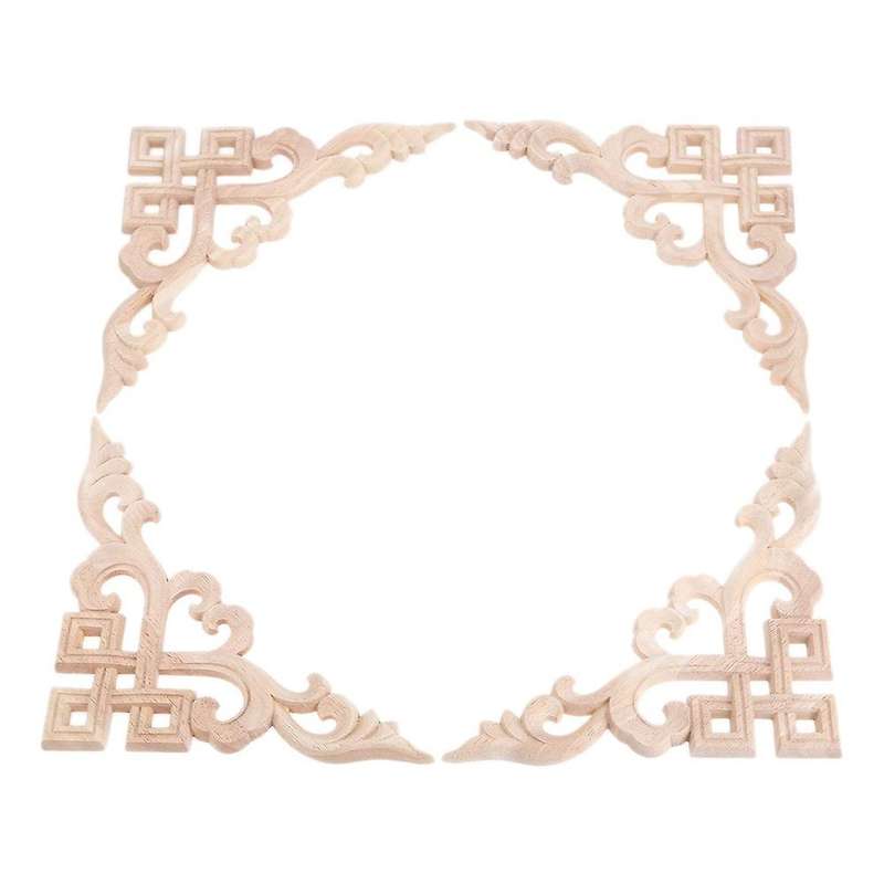 8PCS Unpainted Wooden Mouldings Decal European Wood Appliques for Furniture Cabinet New Flower Wood