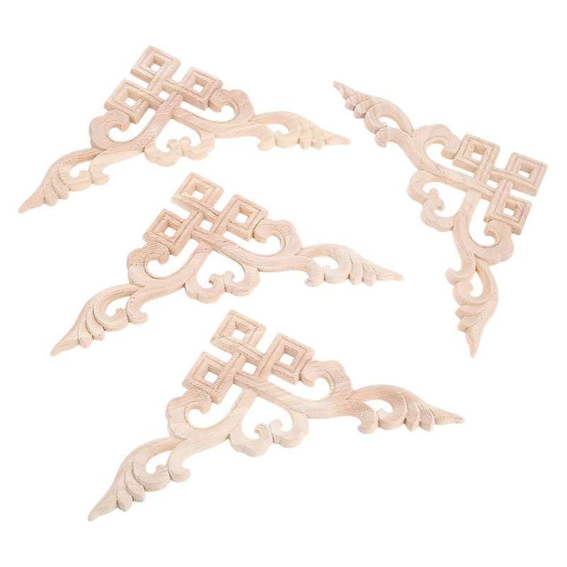 8PCS Unpainted Wooden Mouldings Decal European Wood Appliques for Furniture Cabinet New Flower Wood