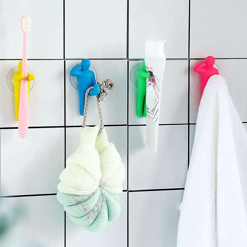 8-Piece Shower Toothbrush Holder Suction Cup Hook, Wall-Mounted Colorful Person Toothbrush Holder Mo