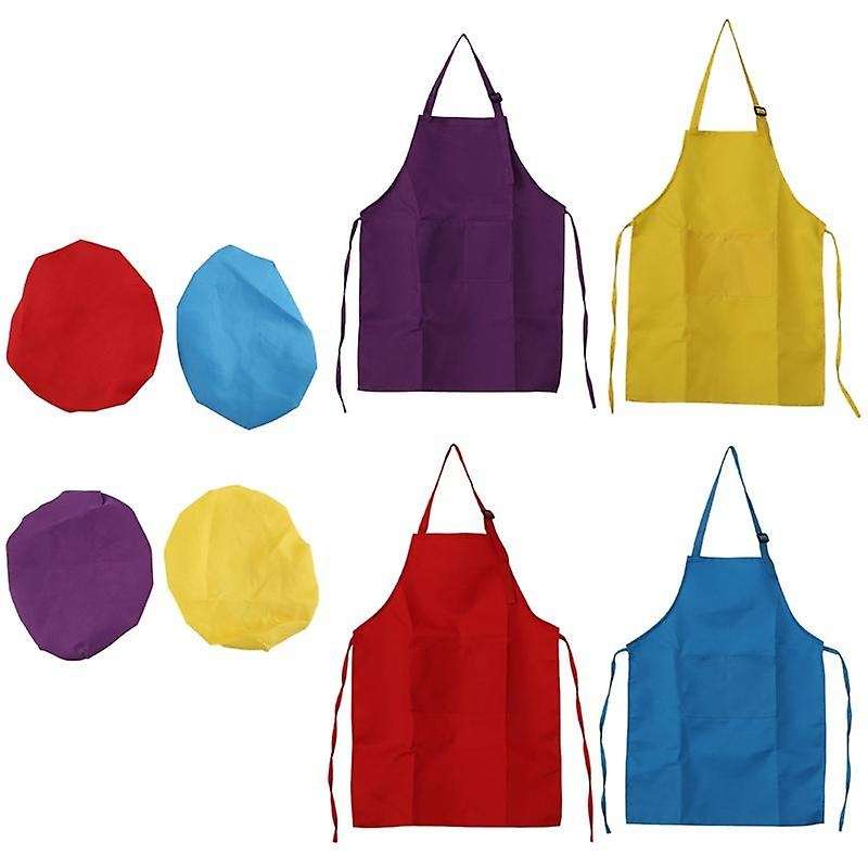 8-Piece Children's Apron and Chef Hat Set,with 2-Pocket Kitchen Apron