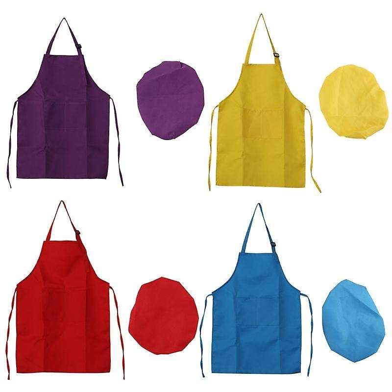 8-Piece Children's Apron and Chef Hat Set,with 2-Pocket Kitchen Apron