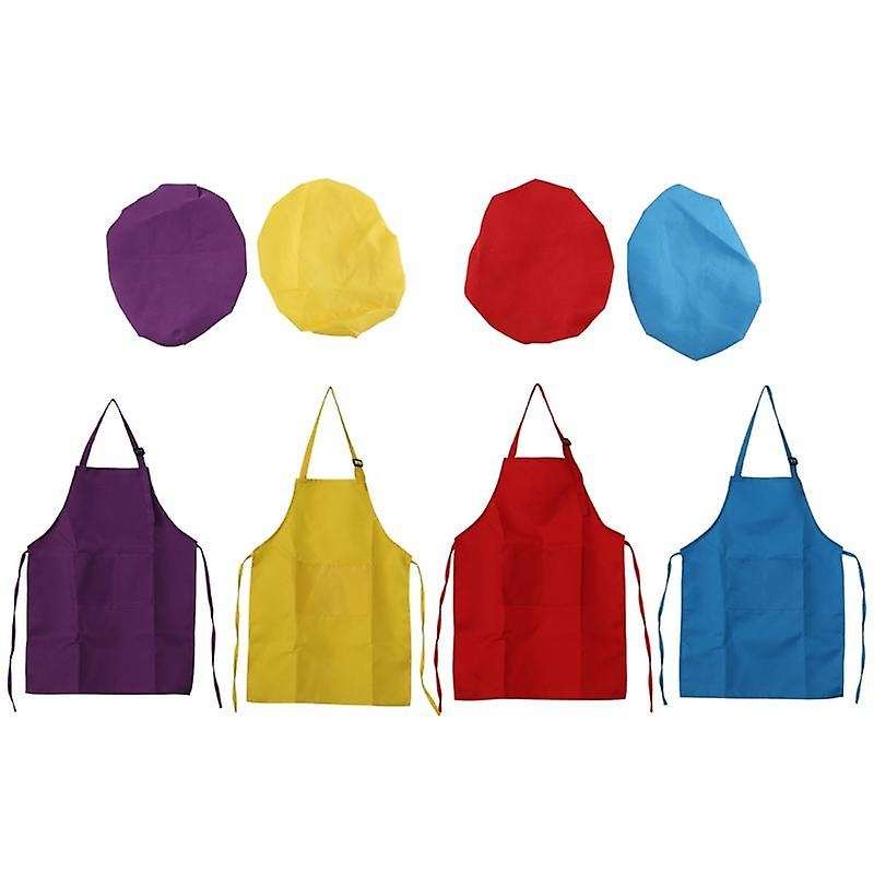 8-Piece Children's Apron and Chef Hat Set,with 2-Pocket Kitchen Apron