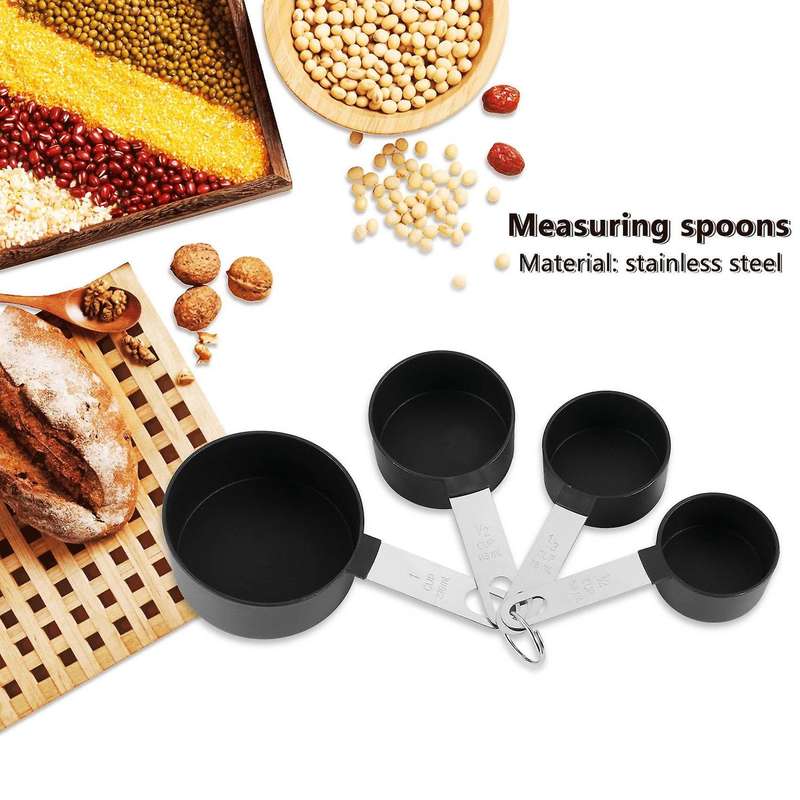 8-piece Measuring Cups and Spoons Kitchen Nesting Measurement for Liquids and Solids,black