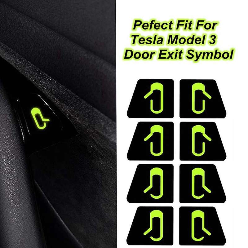 8pcs/set for Model 3 Car Door Open Exit Sticker Luminous Button Sticker Kit