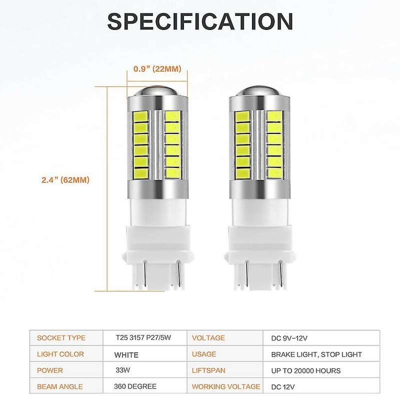 8X White 3157 33SMD 5730 LED Light Bulbs Tail Brake Stop Backup Reverse