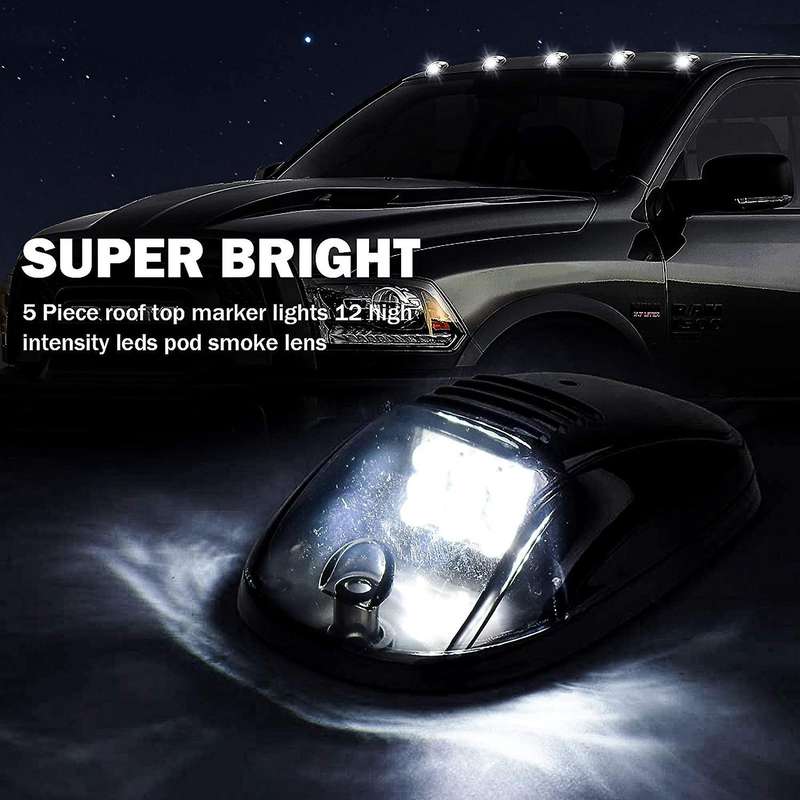 9 LED White Cab Roof Top Marker Running Clearance Light for Ram Trucks SUV POV Pickup, Black 5 PCS