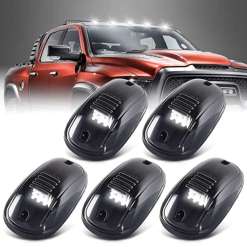9 LED White Cab Roof Top Marker Running Clearance Light for Ram Trucks SUV POV Pickup, Black 5 PCS