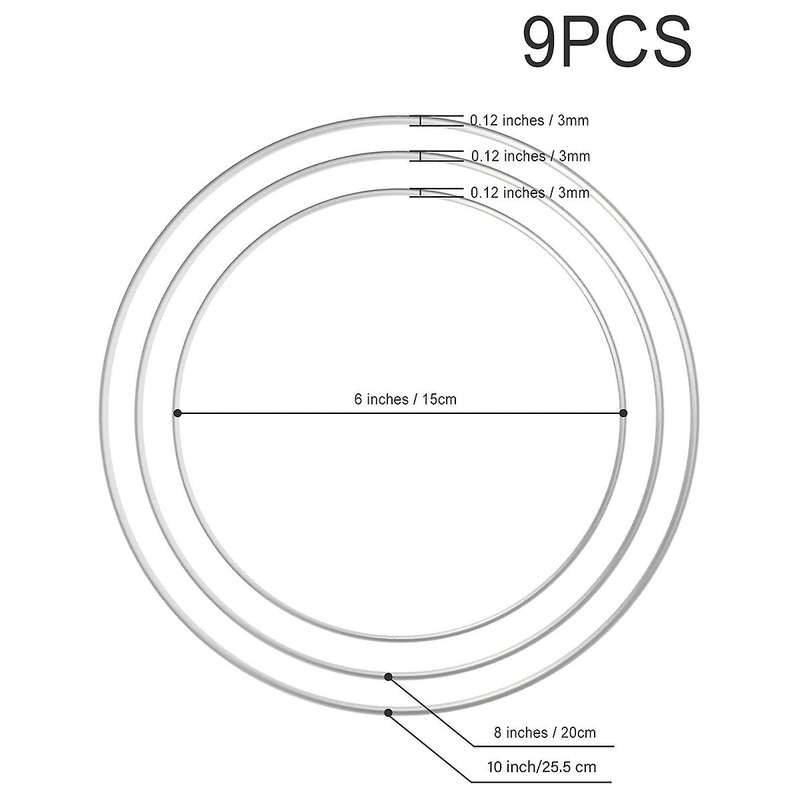 9 PCS 3 Sizes Silver Metal Floral Hoop Wreath for DIY Floral Macrame Hoop, Catcher and Macrame Wall