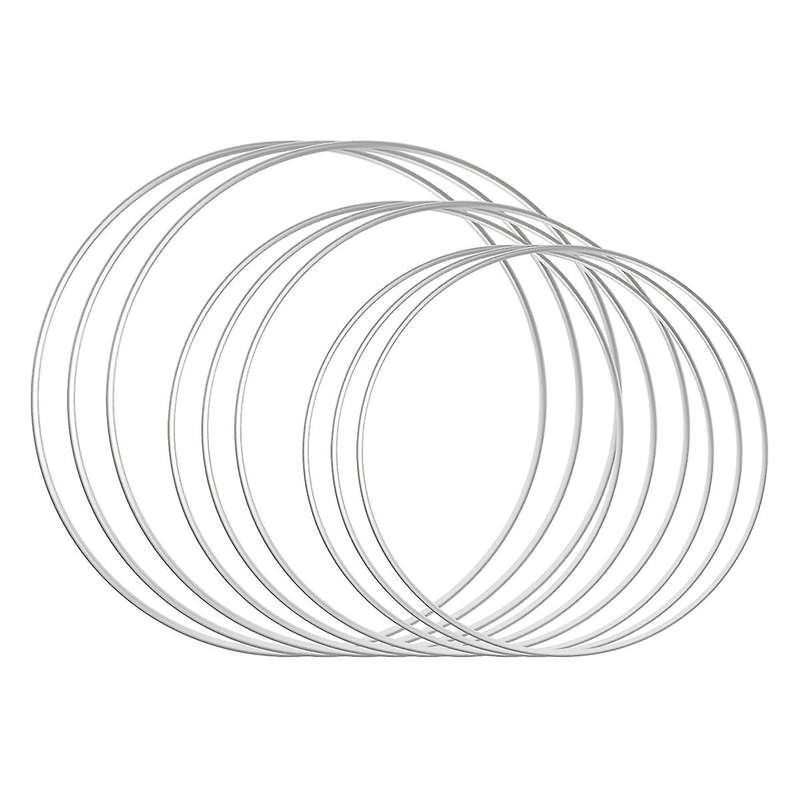 9 PCS 3 Sizes Silver Metal Floral Hoop Wreath for DIY Floral Macrame Hoop, Catcher and Macrame Wall