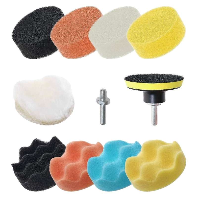 9 Pcs 3 Inch Polishing Pad, Drill Polishing Pads Kit Including 7 Sponge Pads and 1 Woolen Buffer wit