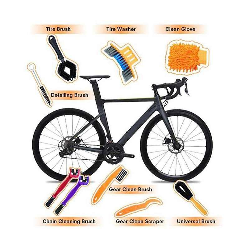 9 Piece Bike Cleaning Tool Set, Bike Chain Cleaning Brush, Gear Brush, Cleaning Tools for All Types
