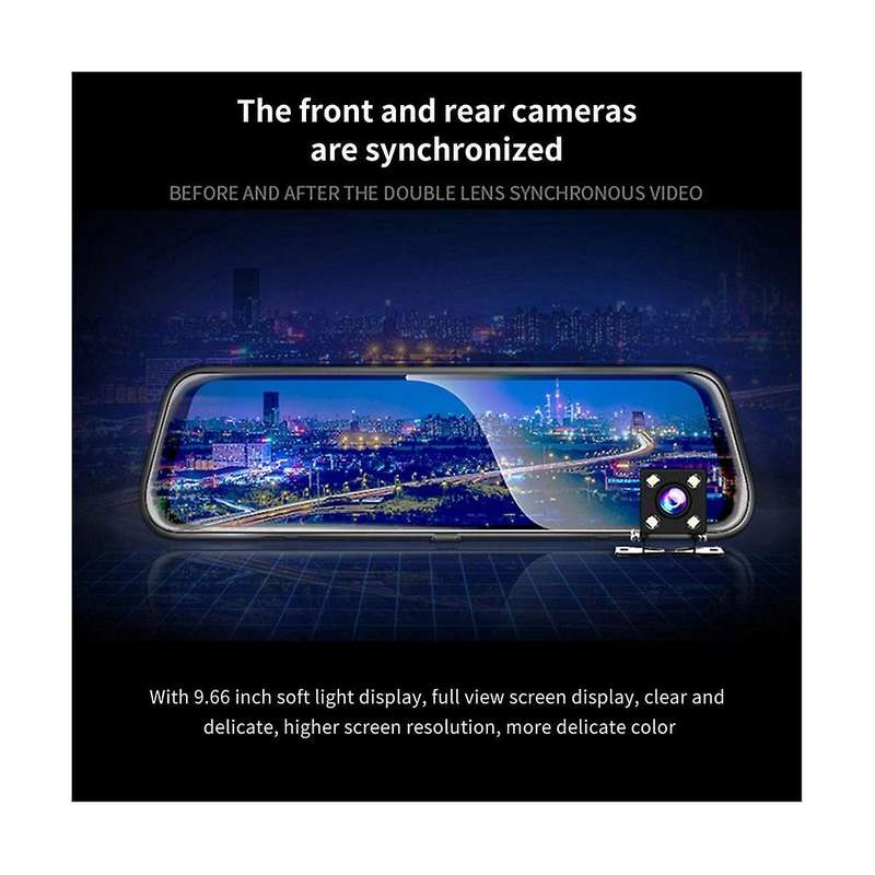 9.66inch 1080p Dual Lens Touchable Screen Car Recorder with Back-up Camera Function Hd Night Vision