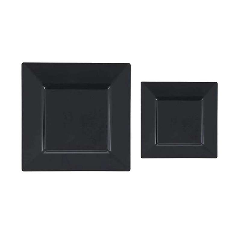9.5 Inch Disposable Appetizer Plates - Black Plastic Dessert Plates - Elegant Design for Weddings