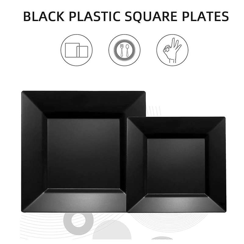 9.5 Inch Disposable Appetizer Plates - Black Plastic Dessert Plates - Elegant Design for Weddings