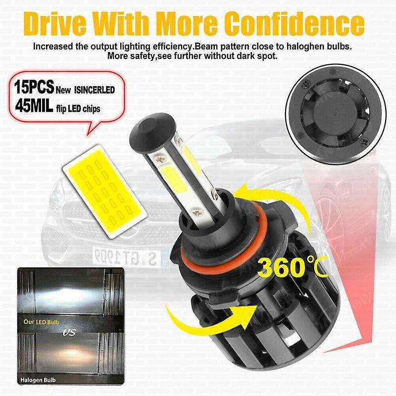 9005 9006 Combo 4Side LED Headlight Fog Kits Bulb 6000K White High Low Beam